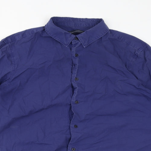 French Connection Womens Blue Cotton Basic Button-Up Size S Collared