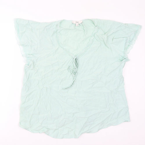 Marks and Spencer Womens Green Viscose Basic Blouse Size 14 V-Neck - Lace
