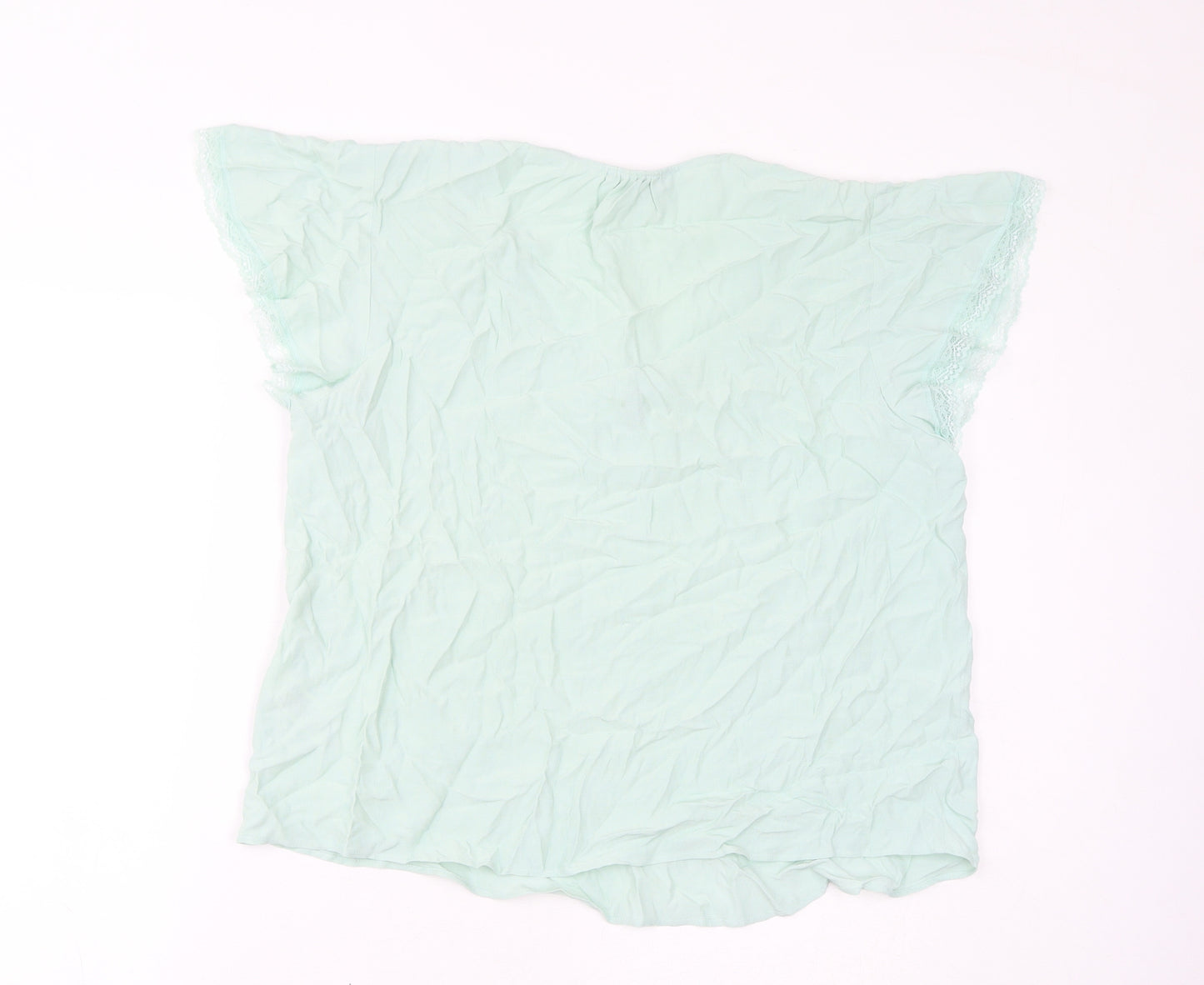 Marks and Spencer Womens Green Viscose Basic Blouse Size 14 V-Neck - Lace
