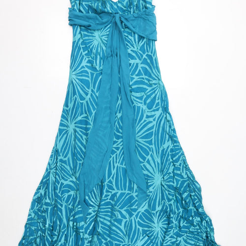 Monsoon Womens Blue Geometric Viscose A-Line Size 10 V-Neck Zip