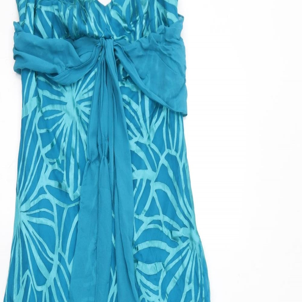 Monsoon Womens Blue Geometric Viscose A-Line Size 10 V-Neck Zip