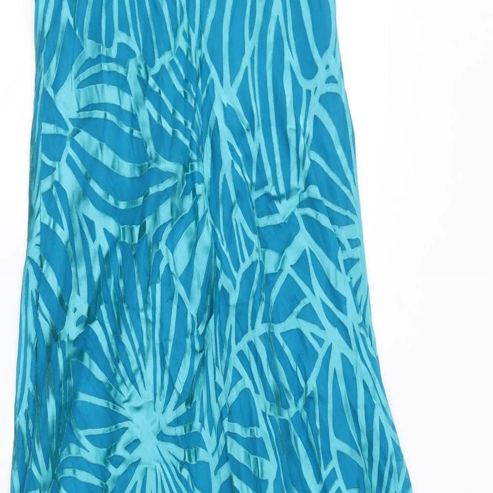 Monsoon Womens Blue Geometric Viscose A-Line Size 10 V-Neck Zip