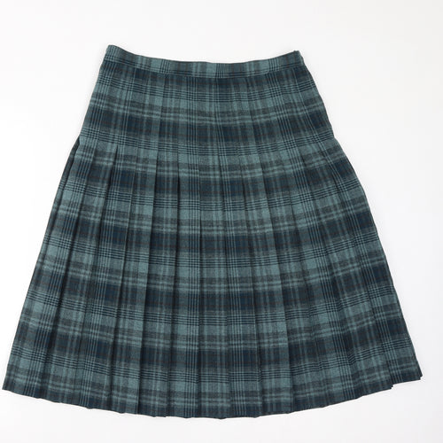 EWM Womens Green Check Polyester Pleated Skirt Size 14 Zip