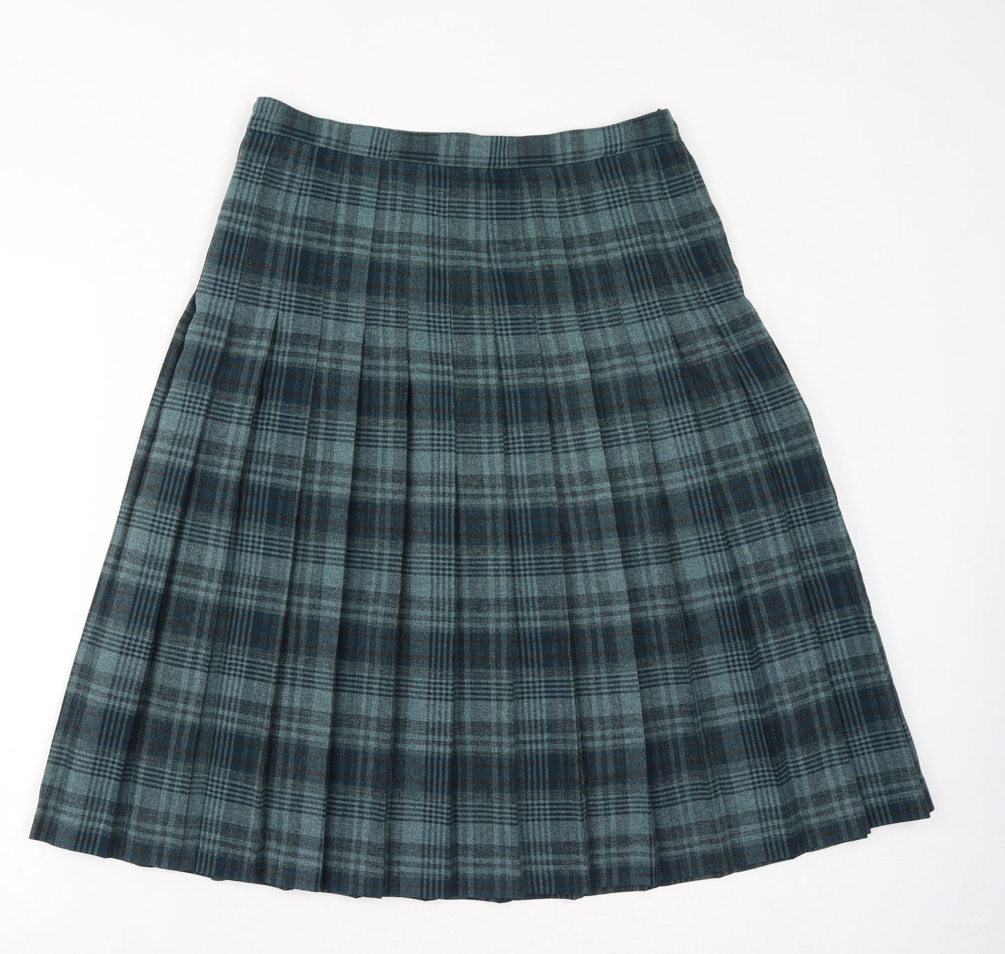 EWM Womens Green Check Polyester Pleated Skirt Size 14 Zip