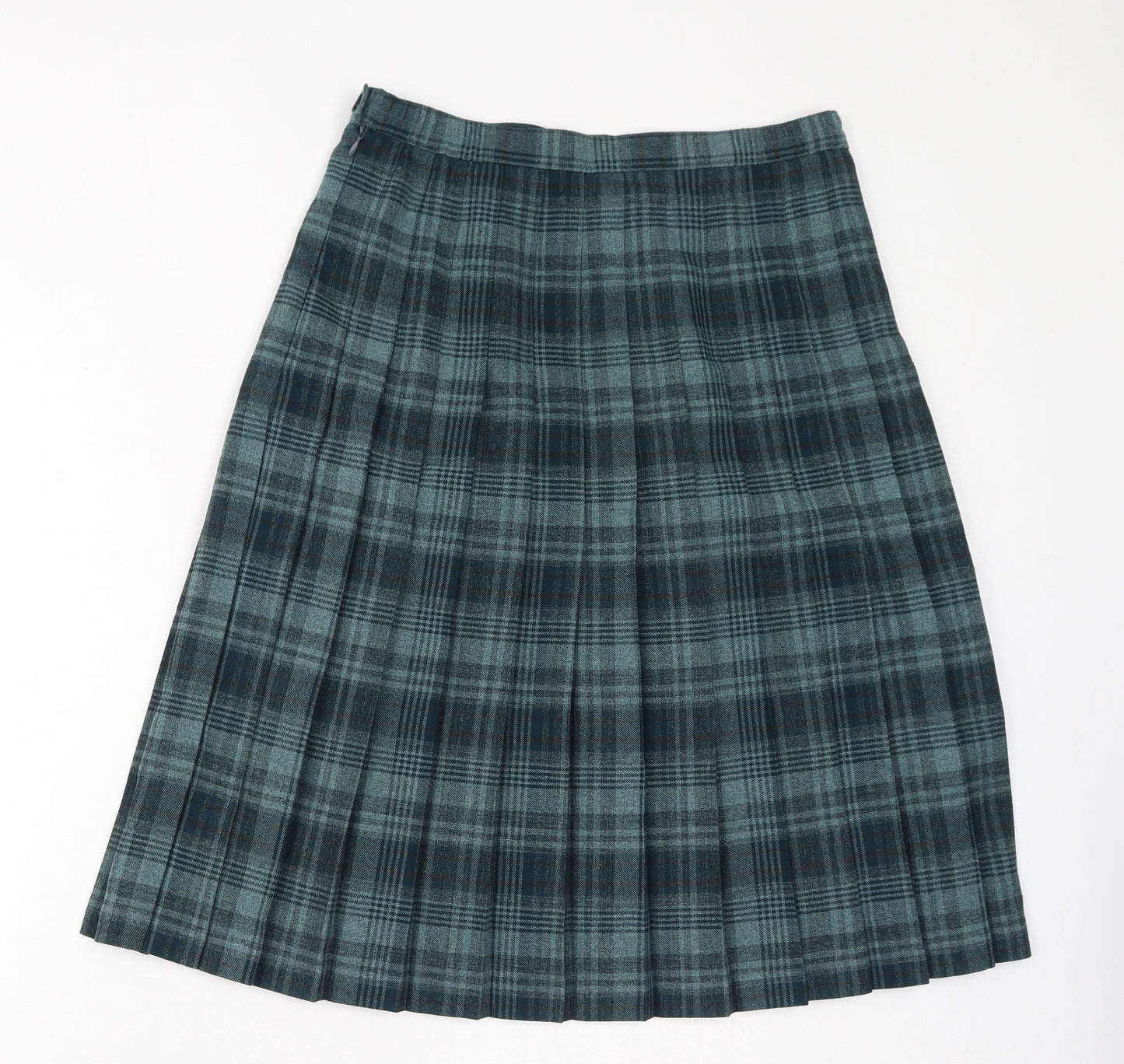 EWM Womens Green Check Polyester Pleated Skirt Size 14 Zip