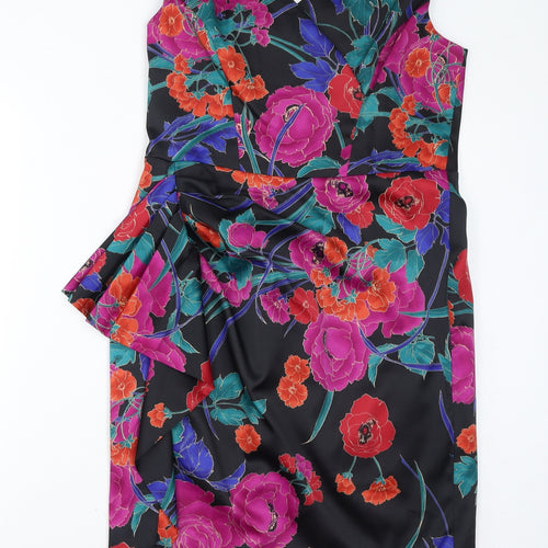 Debenhams Womens Multicoloured Floral Polyester Pencil Dress Size 14 V-Neck Zip