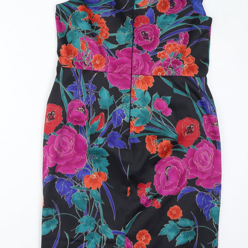 Debenhams Womens Multicoloured Floral Polyester Pencil Dress Size 14 V-Neck Zip
