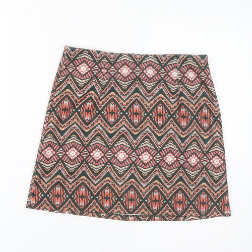 Dorothy Perkins Womens Orange Geometric Polyester A-Line Skirt Size 8 Zip