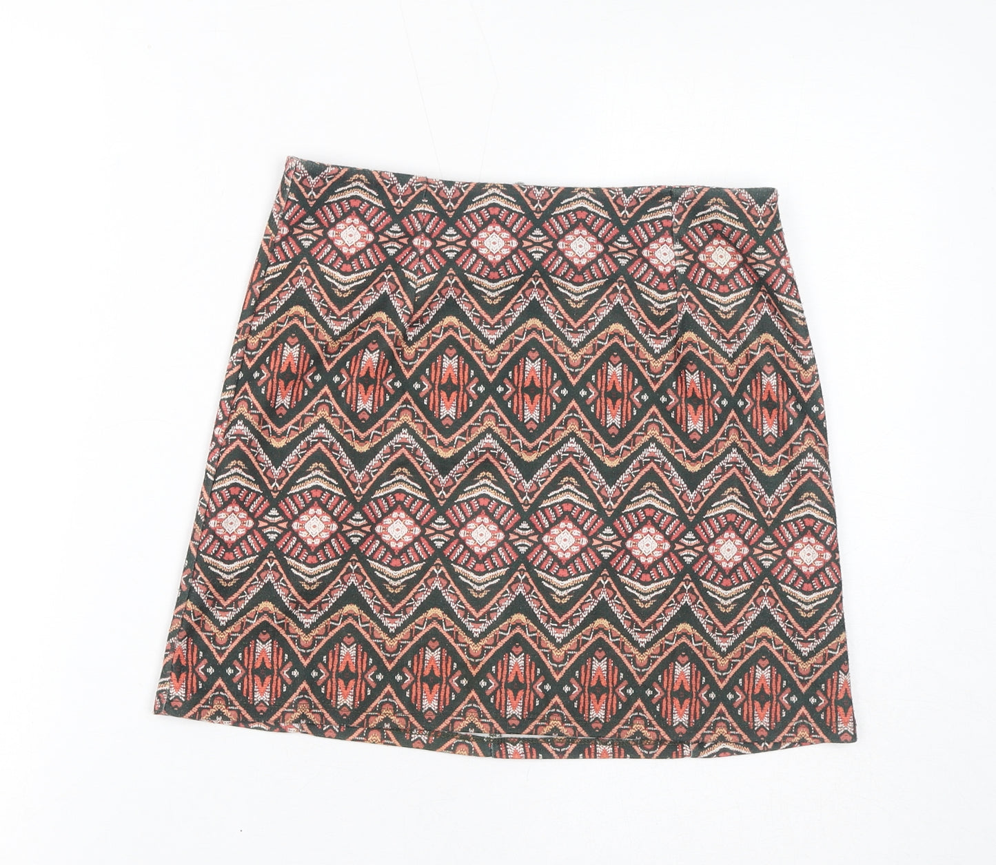 Dorothy Perkins Womens Orange Geometric Polyester A-Line Skirt Size 8 Zip