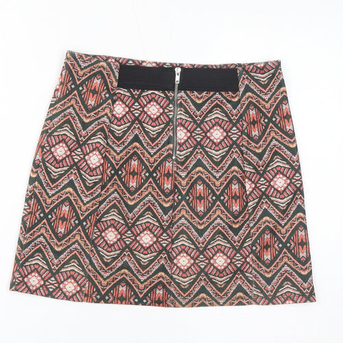 Dorothy Perkins Womens Orange Geometric Polyester A-Line Skirt Size 8 Zip