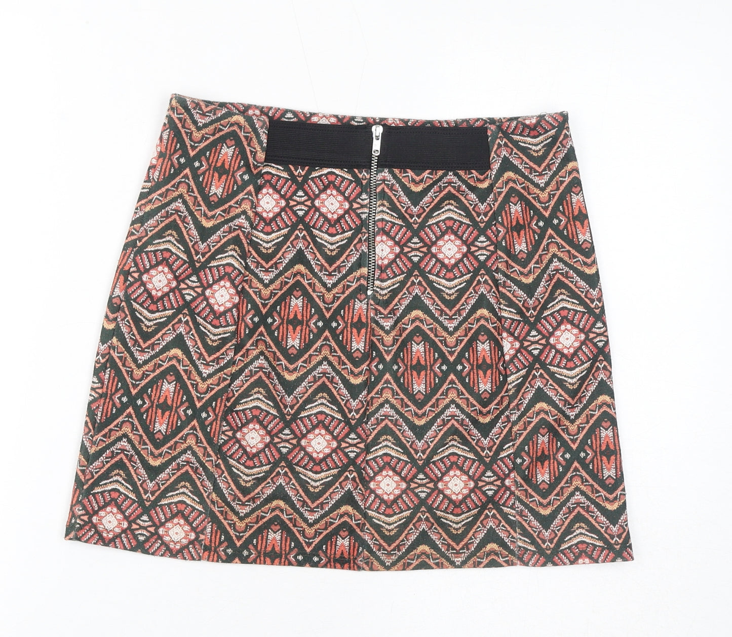 Dorothy Perkins Womens Orange Geometric Polyester A-Line Skirt Size 8 Zip