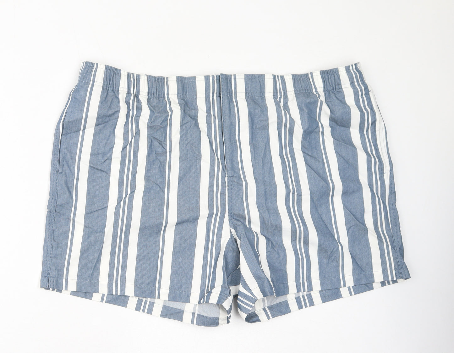 Autograph Mens Blue Striped Cotton Sweat Shorts Size 3XL L6 in Regular Drawstring - Inside Leg: 5