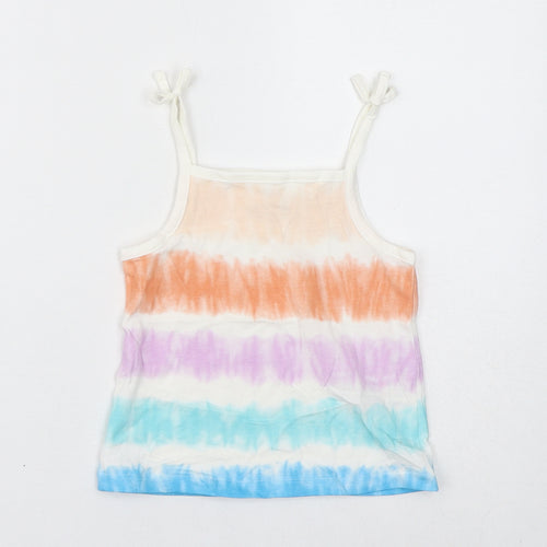 Marks and Spencer Girls White Striped Cotton Basic Tank Size 2-3 Years Square Neck Pullover