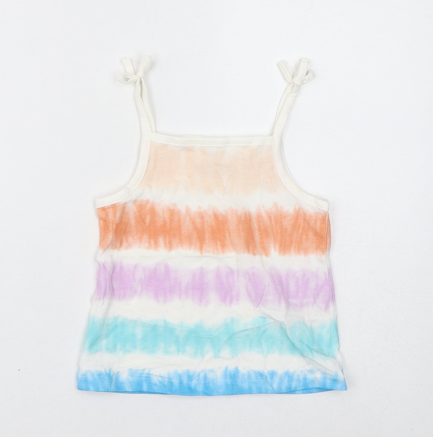 Marks and Spencer Girls White Striped Cotton Basic Tank Size 2-3 Years Square Neck Pullover