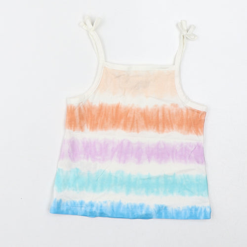 Marks and Spencer Girls White Striped Cotton Basic Tank Size 2-3 Years Square Neck Pullover