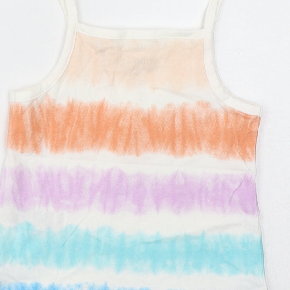 Marks and Spencer Girls White Striped Cotton Basic Tank Size 2-3 Years Square Neck Pullover