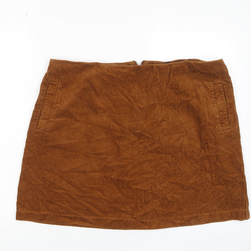 New Look Womens Brown Cotton A-Line Skirt Size 18 Zip - Pockets
