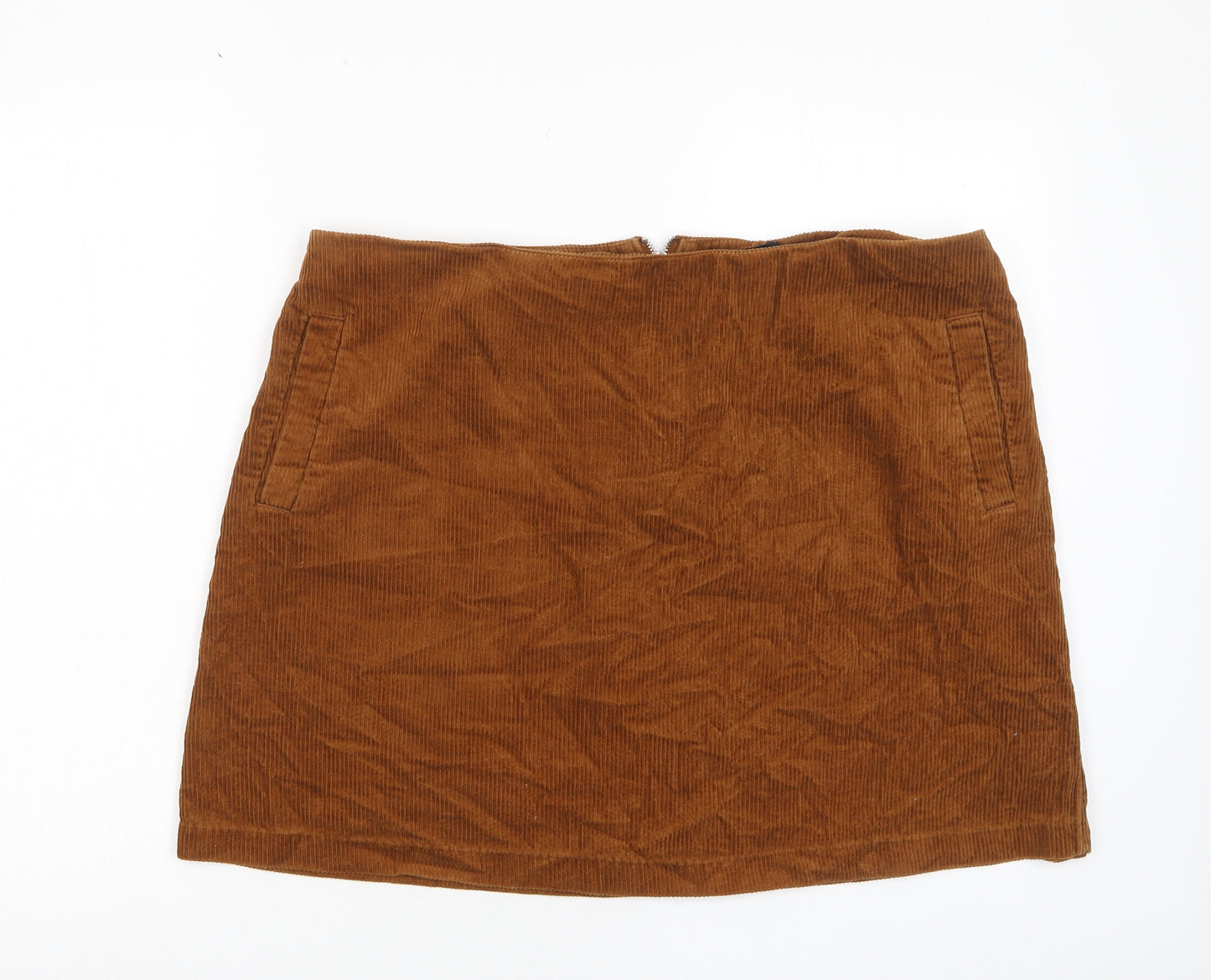New Look Womens Brown Cotton A-Line Skirt Size 18 Zip - Pockets