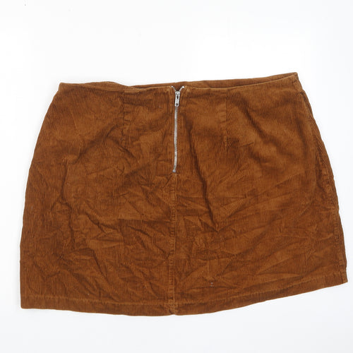 New Look Womens Brown Cotton A-Line Skirt Size 18 Zip - Pockets