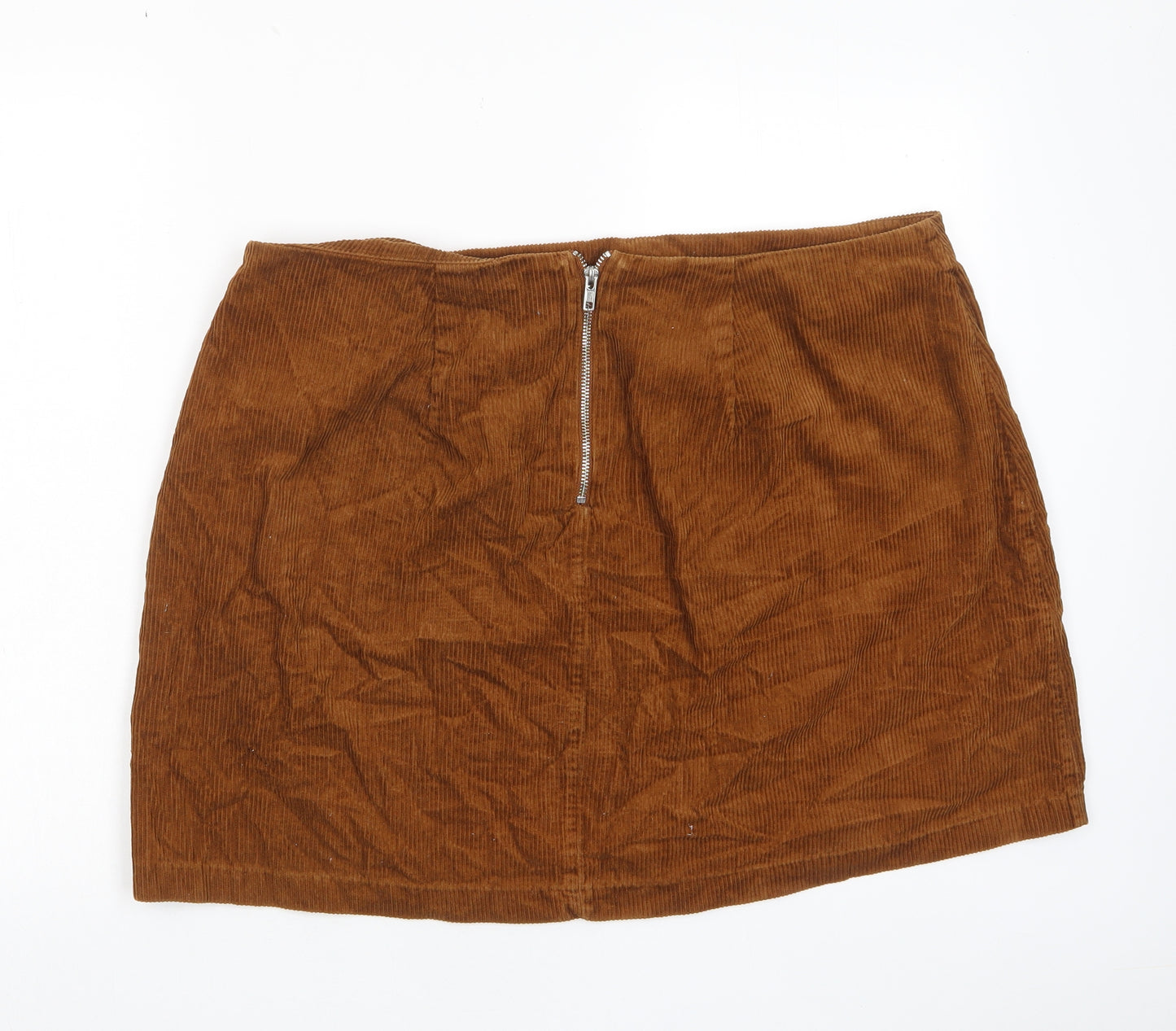 New Look Womens Brown Cotton A-Line Skirt Size 18 Zip - Pockets