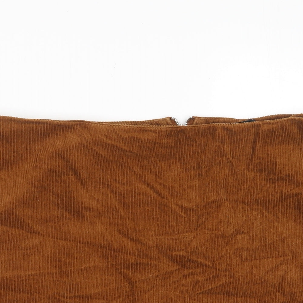 New Look Womens Brown Cotton A-Line Skirt Size 18 Zip - Pockets