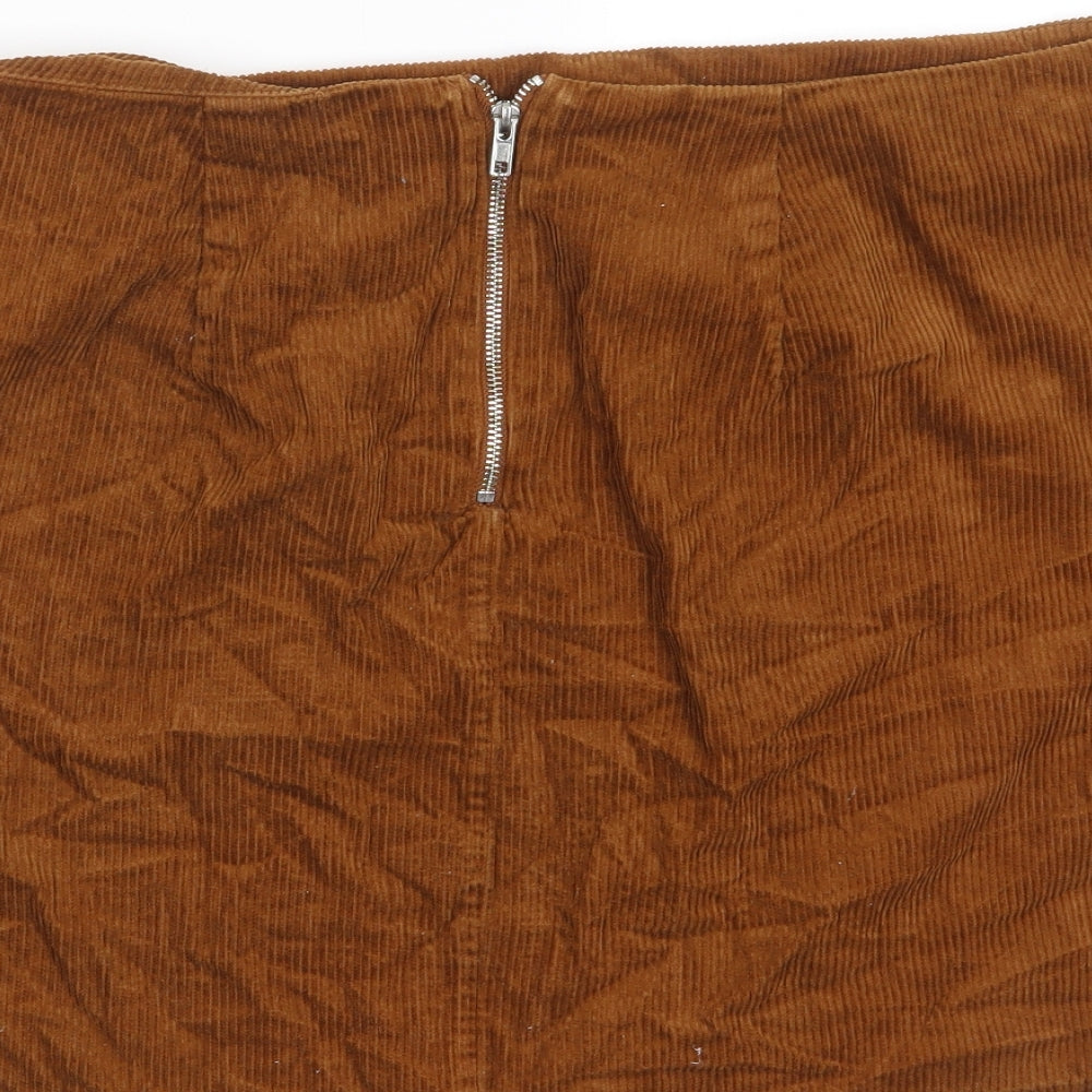 New Look Womens Brown Cotton A-Line Skirt Size 18 Zip - Pockets