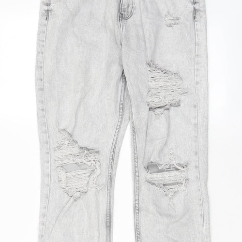 Denim & Co. Womens Grey Cotton Straight Jeans Size 12 L26 in Regular Zip - Pockets