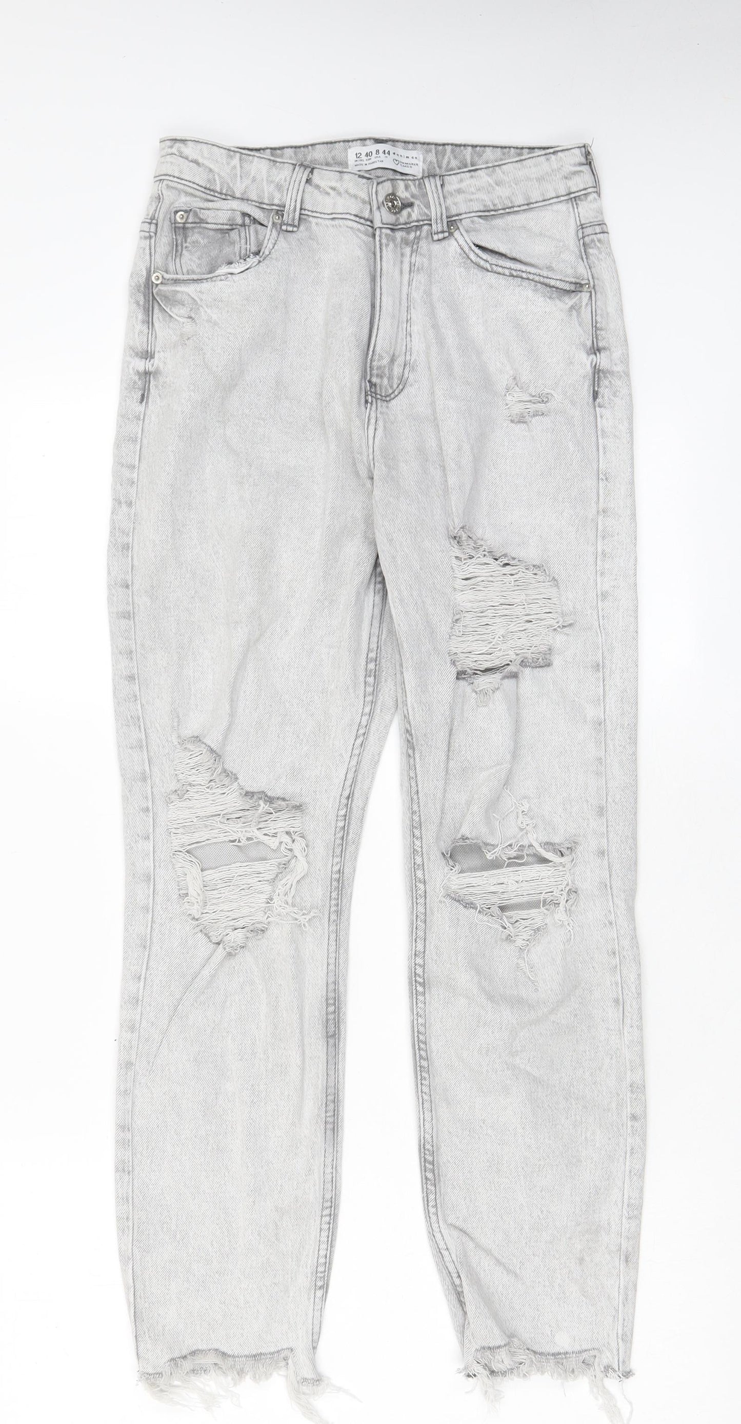 Denim & Co. Womens Grey Cotton Straight Jeans Size 12 L26 in Regular Zip - Pockets