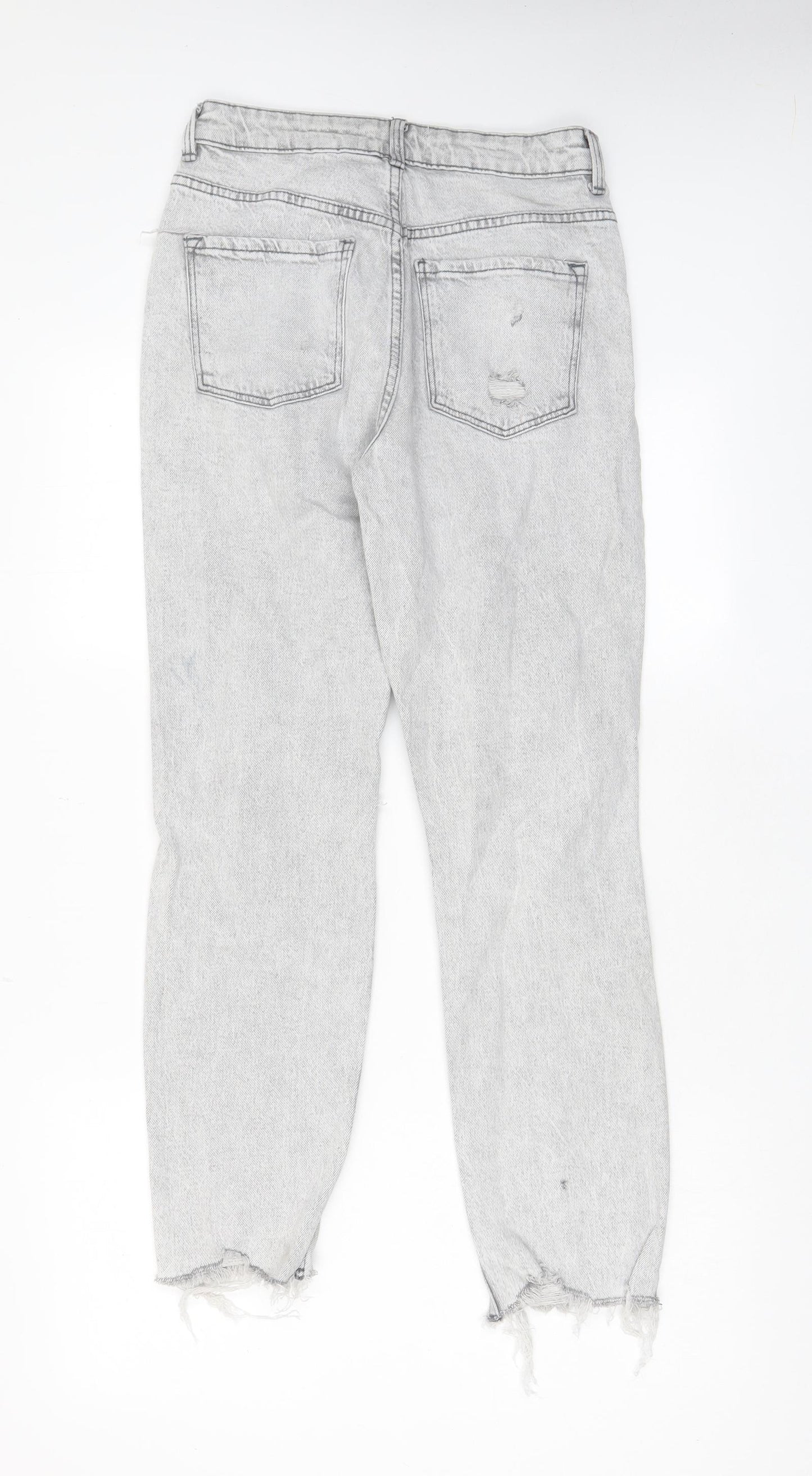 Denim & Co. Womens Grey Cotton Straight Jeans Size 12 L26 in Regular Zip - Pockets