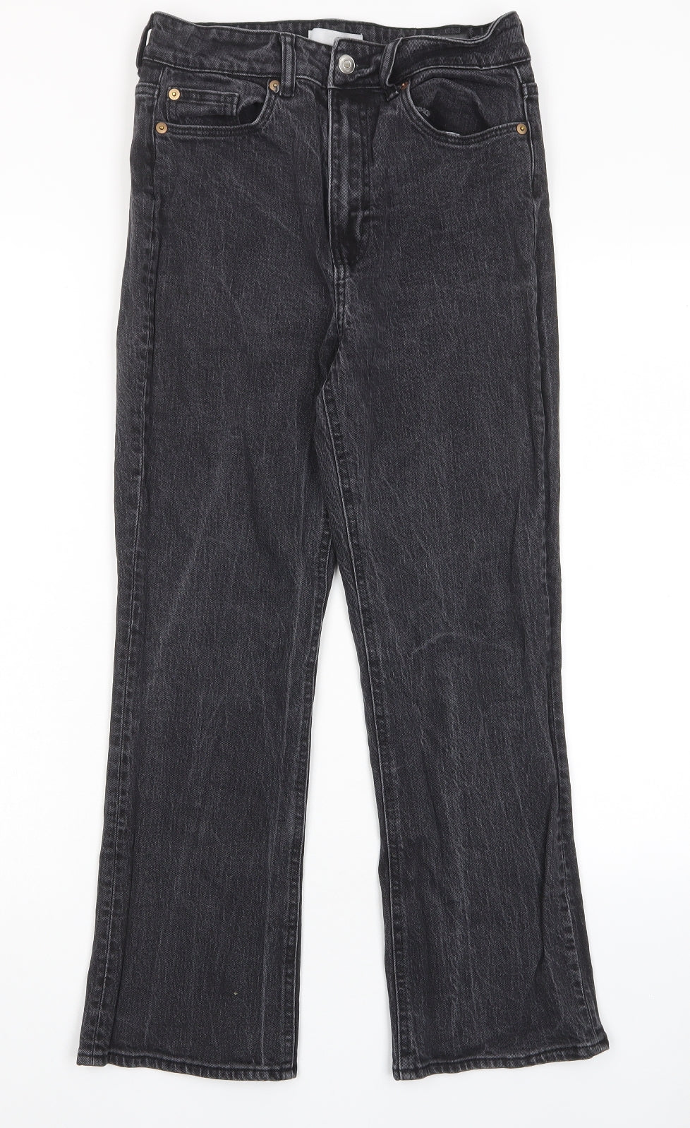 H&M Womens Black Cotton Straight Jeans Size 10 L26 in Regular Zip - Pockets