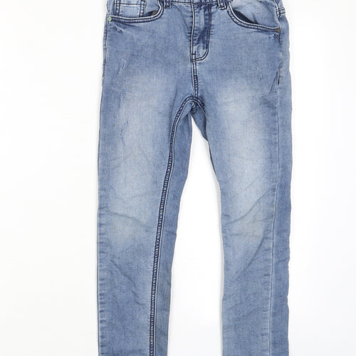 NEXT Boys Blue Cotton Skinny Jeans Size 9 Months L22 in Regular Zip - Pockets, Adjustable waist