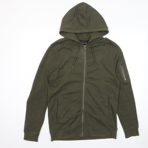 River Island Mens Green Cotton Full Zip Hoodie Size S - Pockets, Zips