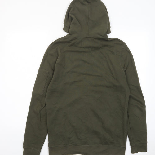 River Island Mens Green Cotton Full Zip Hoodie Size S - Pockets, Zips