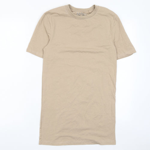 Boohoo Mens Beige Cotton T-Shirt Size S Crew Neck