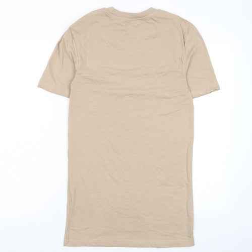 Boohoo Mens Beige Cotton T-Shirt Size S Crew Neck