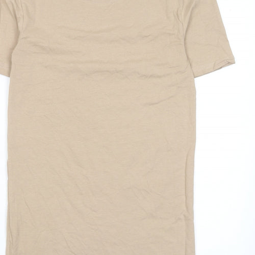 Boohoo Mens Beige Cotton T-Shirt Size S Crew Neck