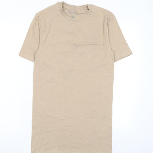 Boohoo Mens Beige Cotton T-Shirt Size S Crew Neck