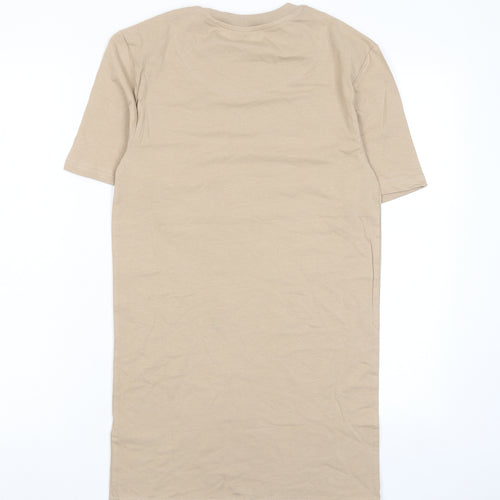 Boohoo Mens Beige Cotton T-Shirt Size S Crew Neck