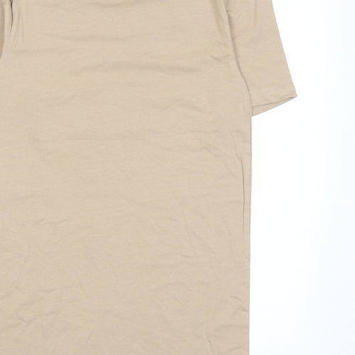Boohoo Mens Beige Cotton T-Shirt Size S Crew Neck