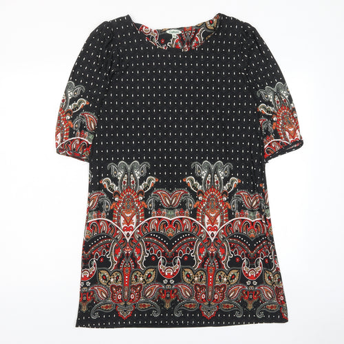 CULTURE Womens Multicoloured Geometric Polyester A-Line Size 10 Boat Neck Pullover - Pleated