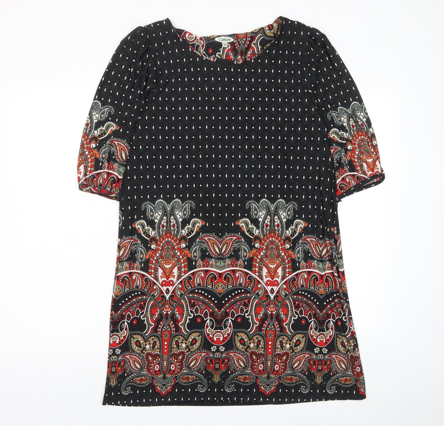 CULTURE Womens Multicoloured Geometric Polyester A-Line Size 10 Boat Neck Pullover - Pleated