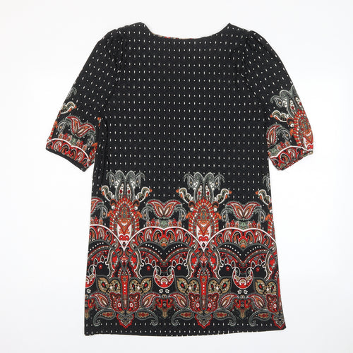 CULTURE Womens Multicoloured Geometric Polyester A-Line Size 10 Boat Neck Pullover - Pleated