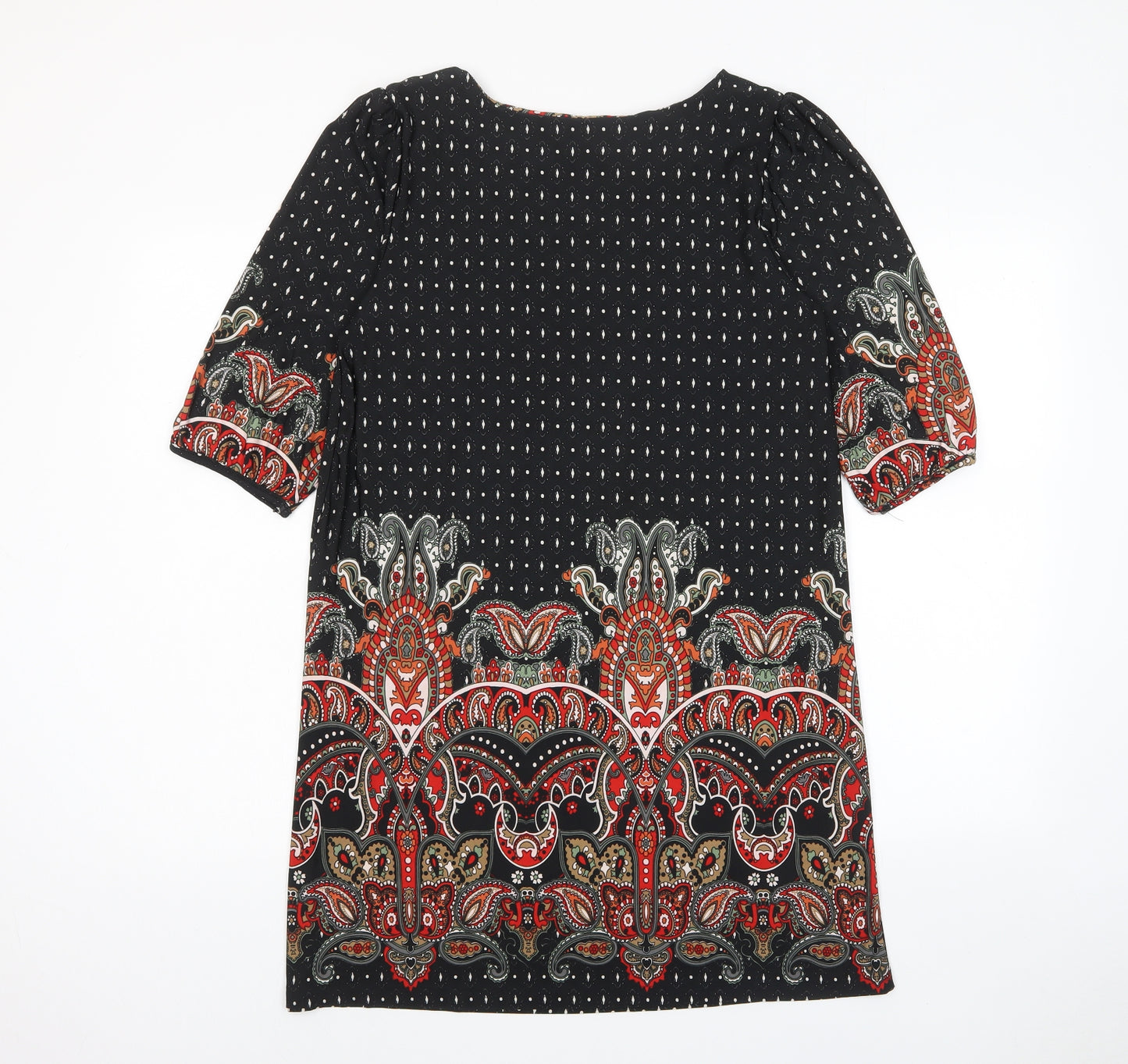 CULTURE Womens Multicoloured Geometric Polyester A-Line Size 10 Boat Neck Pullover - Pleated