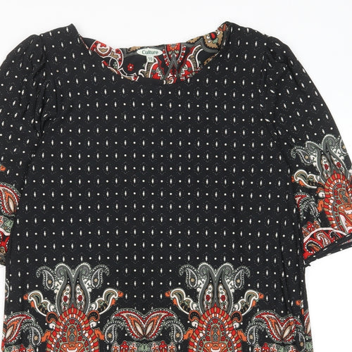 CULTURE Womens Multicoloured Geometric Polyester A-Line Size 10 Boat Neck Pullover - Pleated