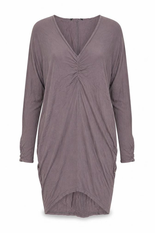 Front view of ASOS women’s brown viscose a-line, size UK 8, v-neck pullover