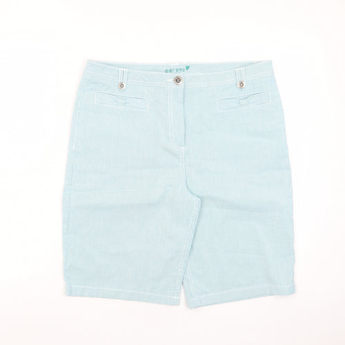 Per Una Womens Blue Striped Cotton Basic Shorts Size 14 L11 in Regular Zip - Pockets