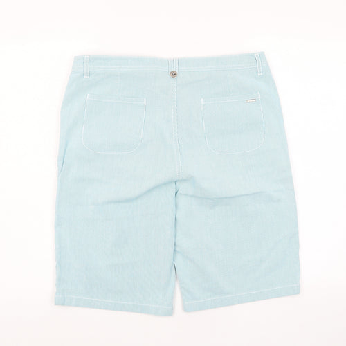 Per Una Womens Blue Striped Cotton Basic Shorts Size 14 L11 in Regular Zip - Pockets