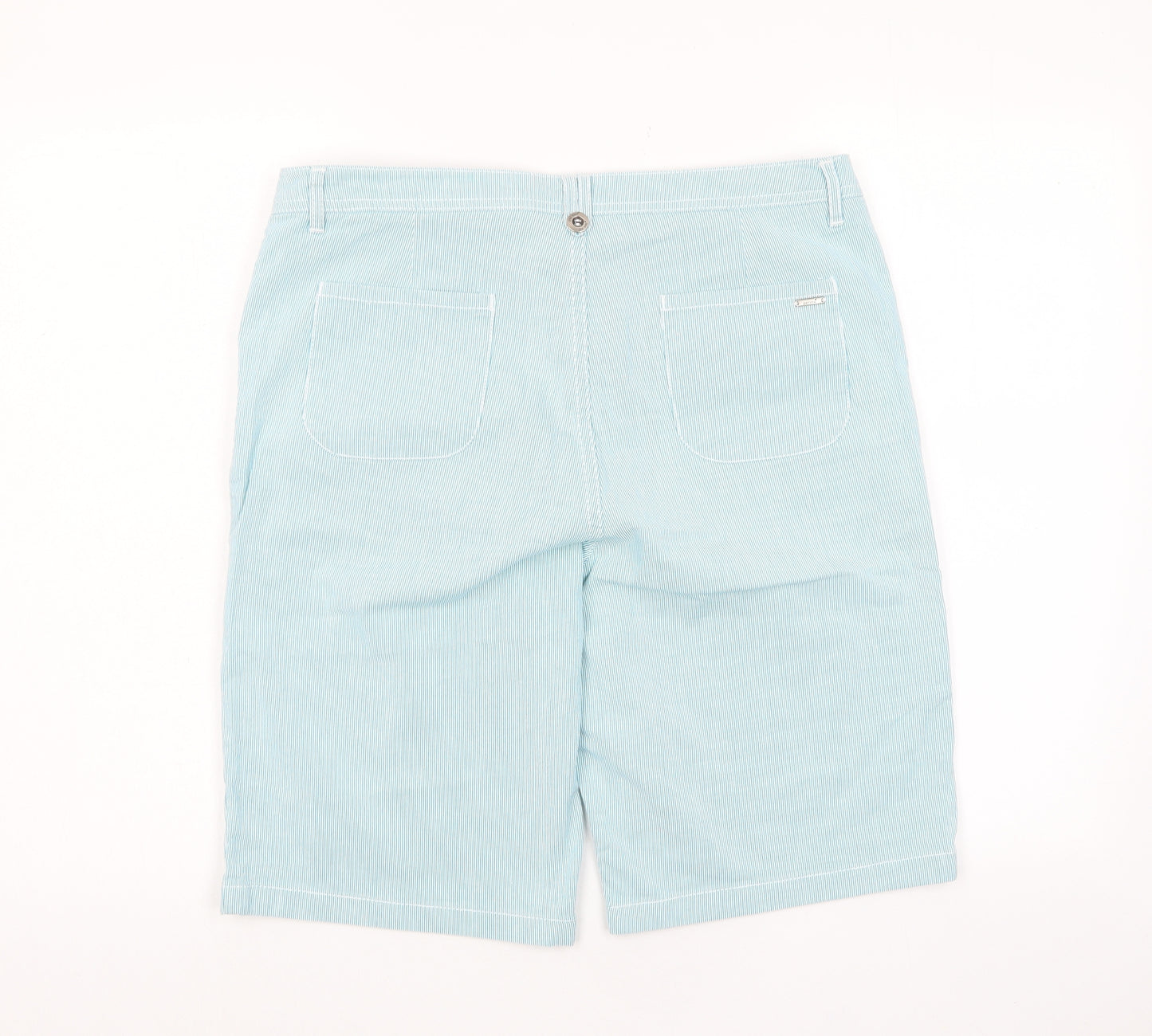 Per Una Womens Blue Striped Cotton Basic Shorts Size 14 L11 in Regular Zip - Pockets