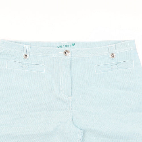 Per Una Womens Blue Striped Cotton Basic Shorts Size 14 L11 in Regular Zip - Pockets