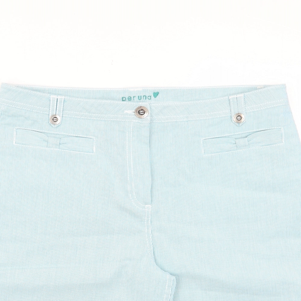 Per Una Womens Blue Striped Cotton Basic Shorts Size 14 L11 in Regular Zip - Pockets